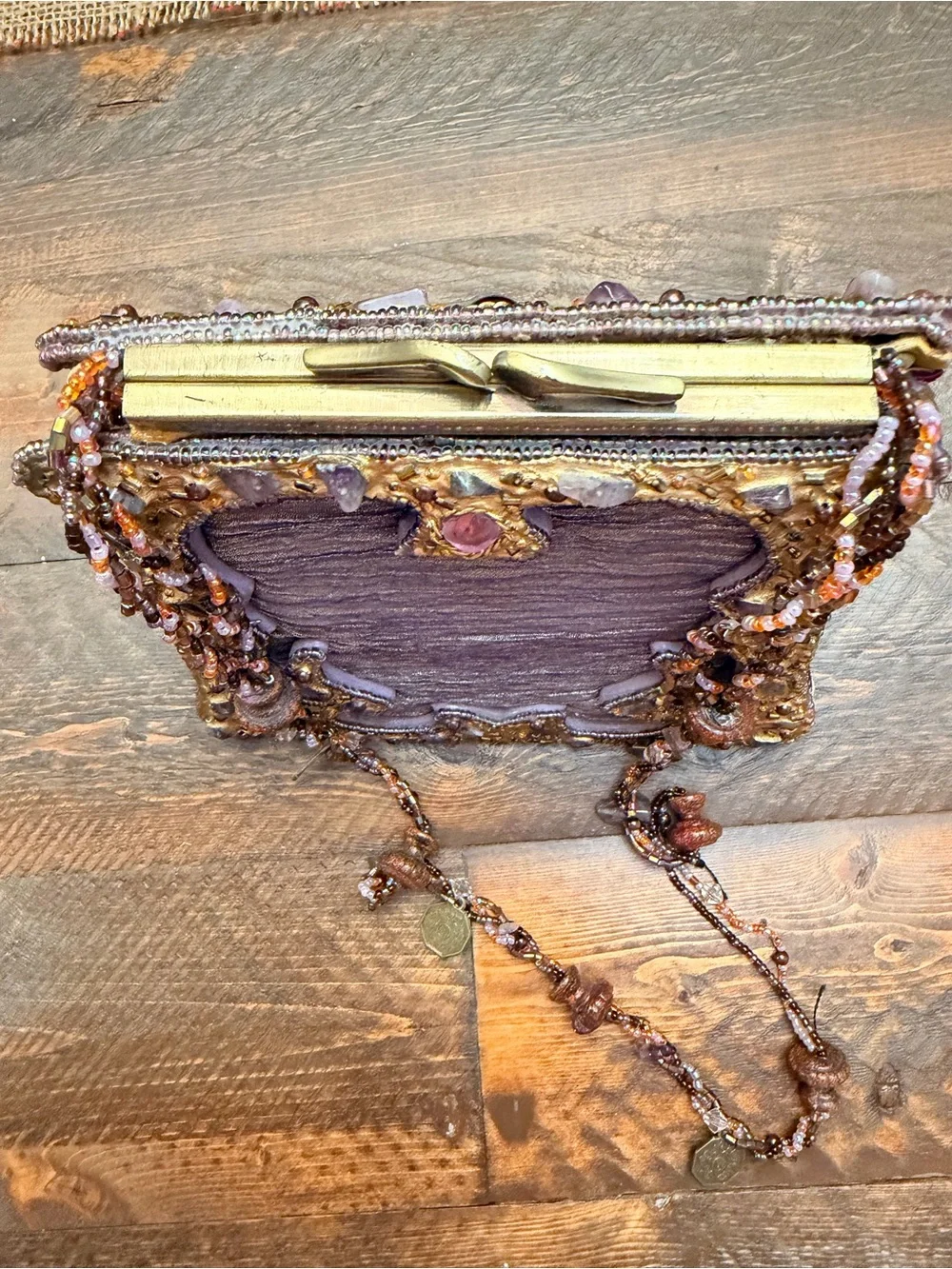 Rare Vintage Collectible Mary Frances Gilded Age Beaded Amethyst Frame Bag GUC